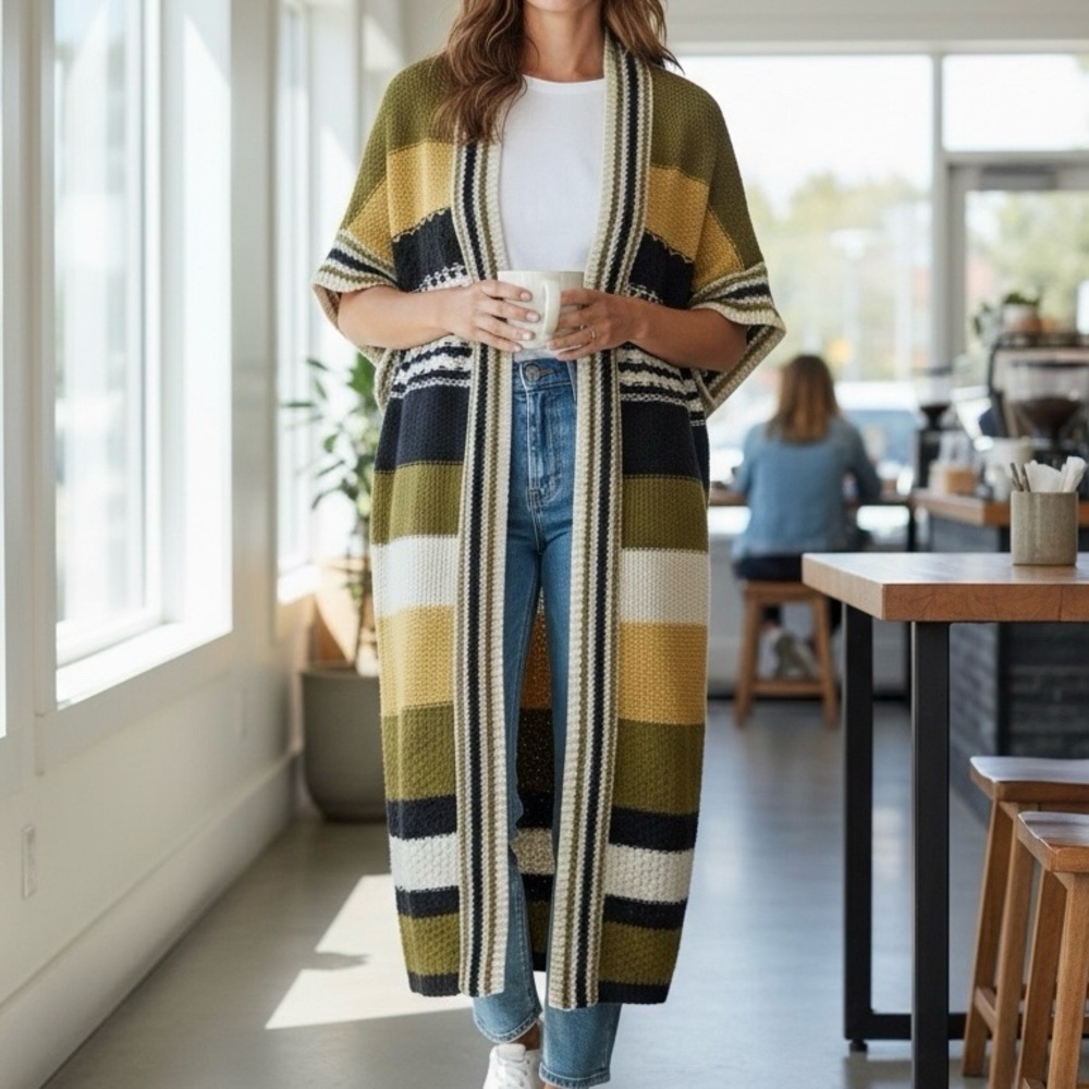 Ecote Duster Cardigan Sweater Open Long Oversized Color block Stripes Size XS/S